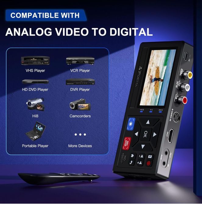Konwerter VHS na format cyfrowy Portta z pilotem