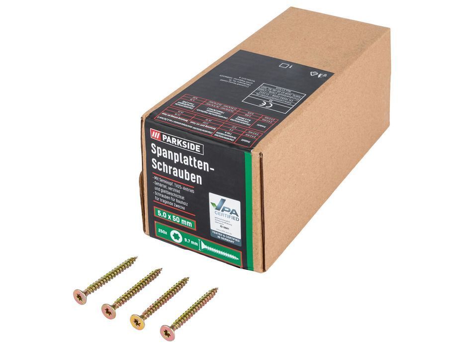 Wkręty Do Płyt Wiórowych 5x50 mm 250 szt. Torx Stożek Parkside