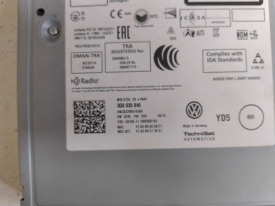 Nawigacja wyświetlacz czytnik Vw golf VII passat b8