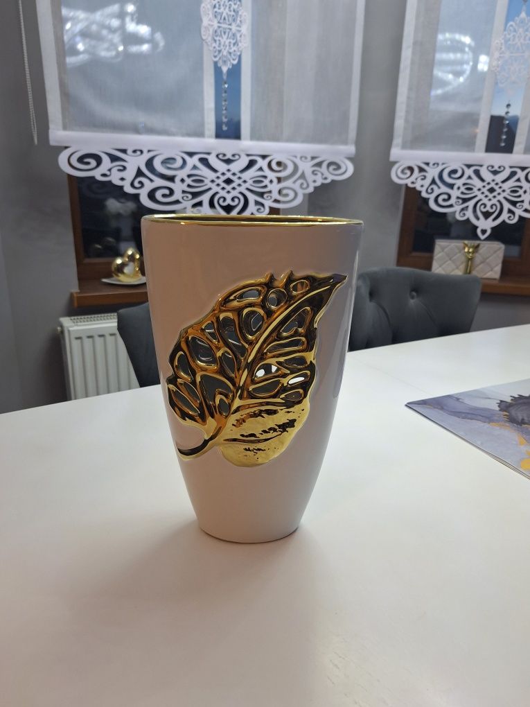 Wazon biało złoty glamour liść Ażurowy duży home & you wysyłka od 1 zł