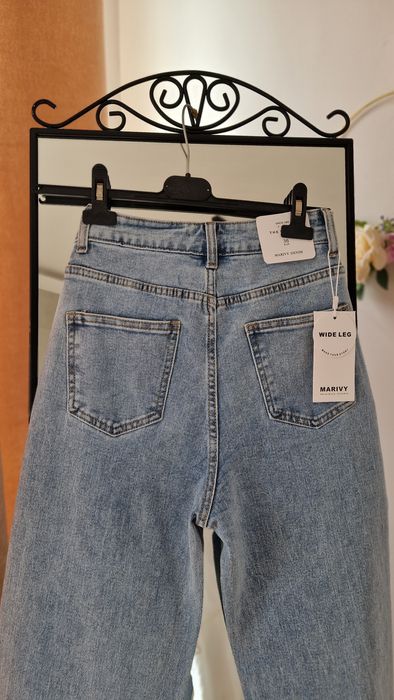 Spodnie wide leg dżinsy cyrkonie kryształki Varlesca chicaca XS S M L