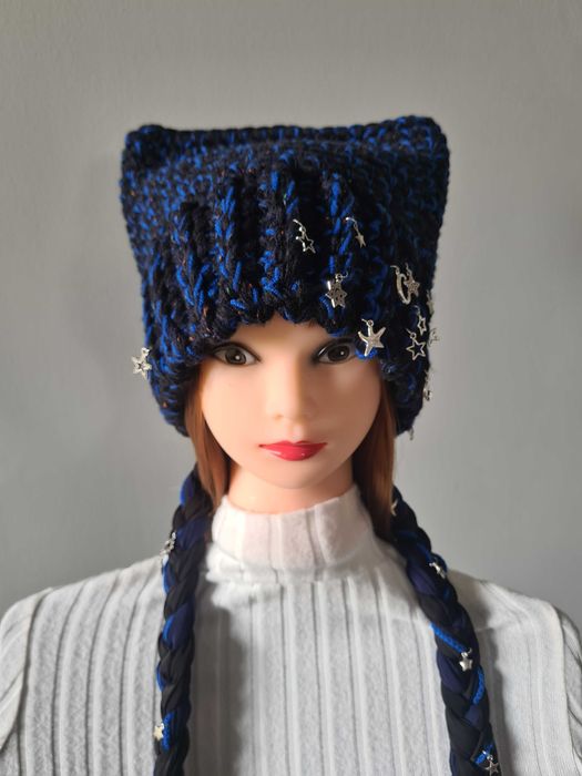 Nowa czapka z kocimi uszami i oryginalnymi ogonami. Hand made