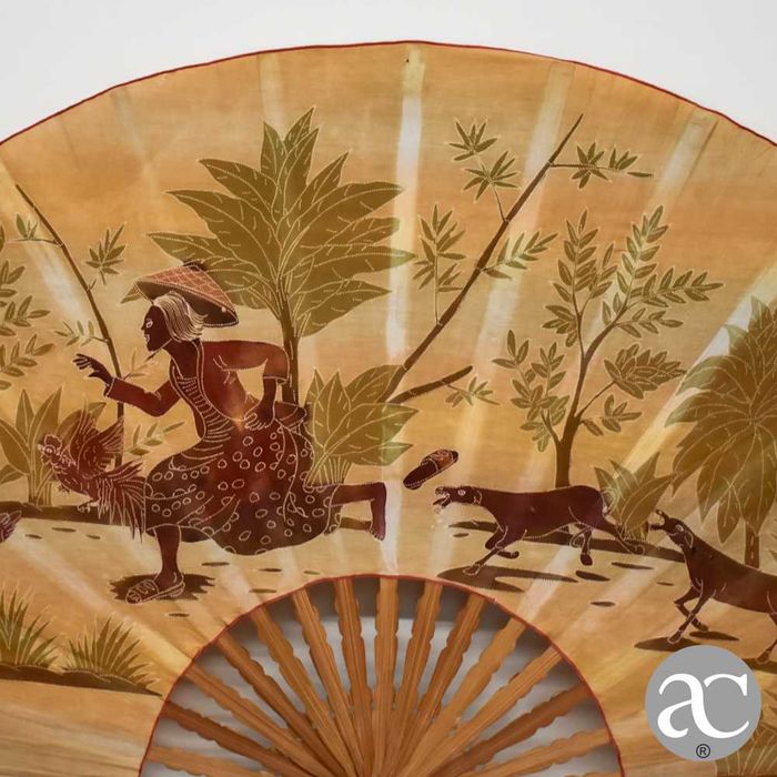 Grande Leque em seda e bambu Japonês do período Meiji (1868 a 1912)