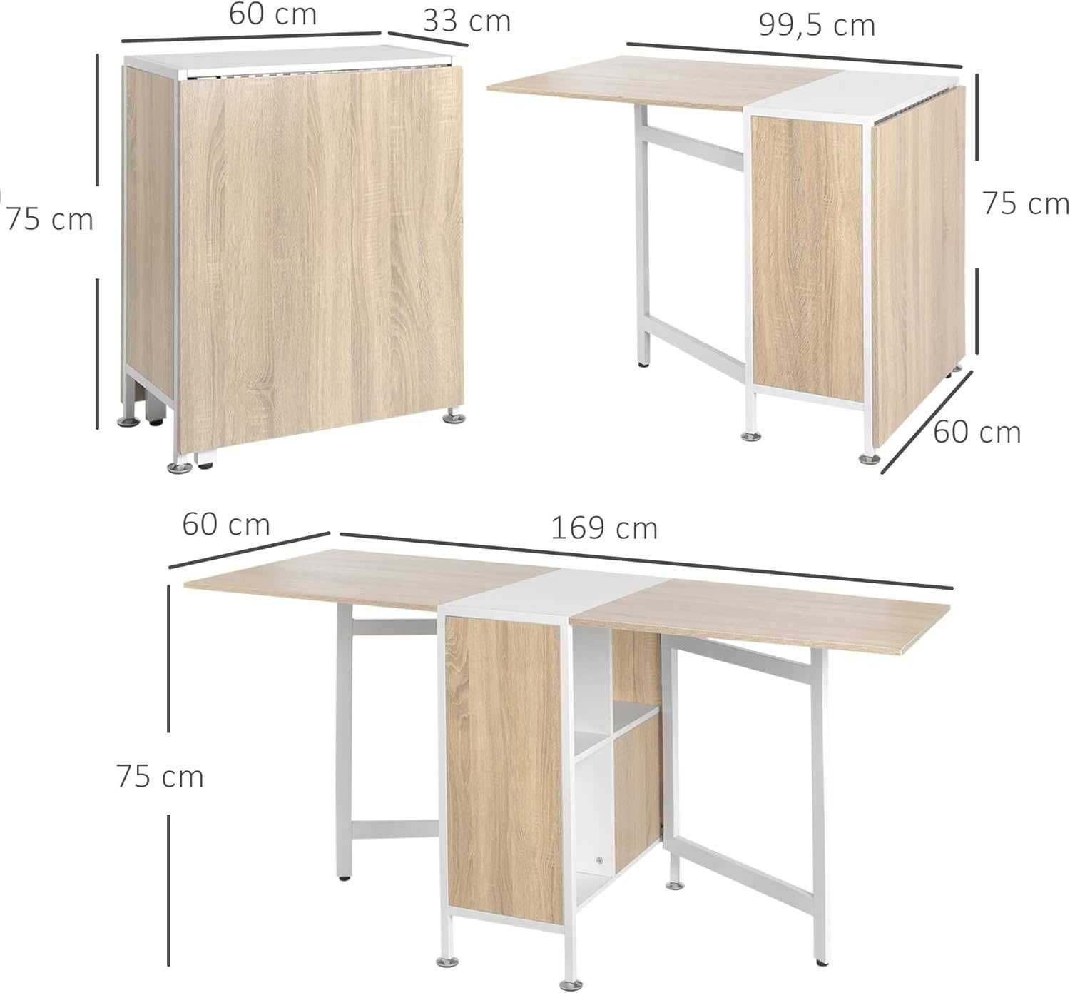 Mesa de sala ou cozinha espaços pequenos dobrável extensível arrumação