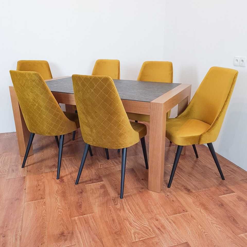Stół z blatem kwarcowym + 6 krzeseł – elegancki i nowoczesny zestaw