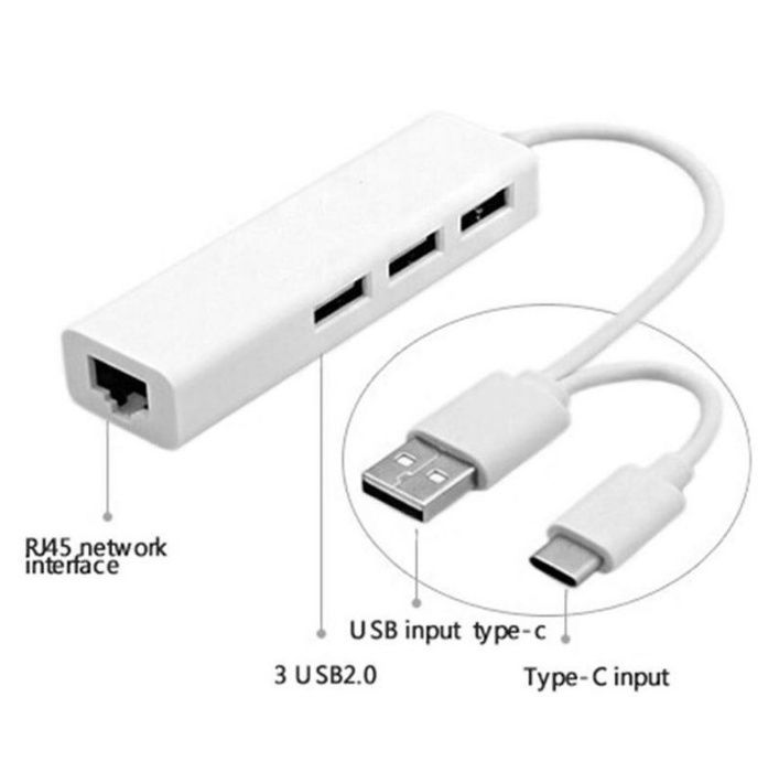 Adaptador Rede Ethernet RJ45 + Hub 3 Portas USB 3.1 Type-C