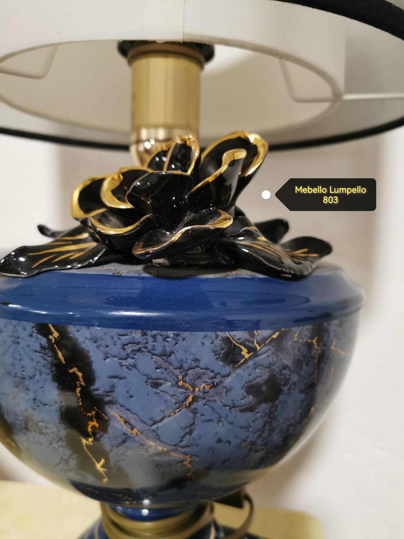 Lampa stojąca do salonu sypialni porcelanowa niebieska złota 804
