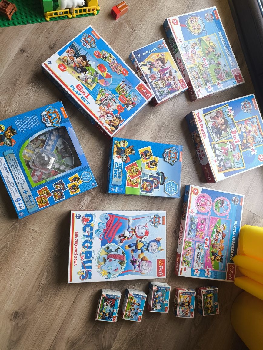 Mega zestaw gier i puzzli Psi patrol memory chińczyk octopus bingo