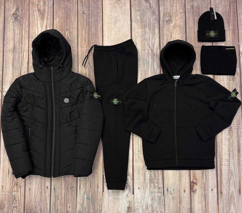 Зимовий чоловічий спортивний комплект (куртка+костюм+шапка+баф)