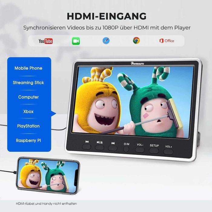 Samochodowy Zagłówkowy Odtwarzacz 12" Dvd Cd 2 Monitory Pilot Hdmi