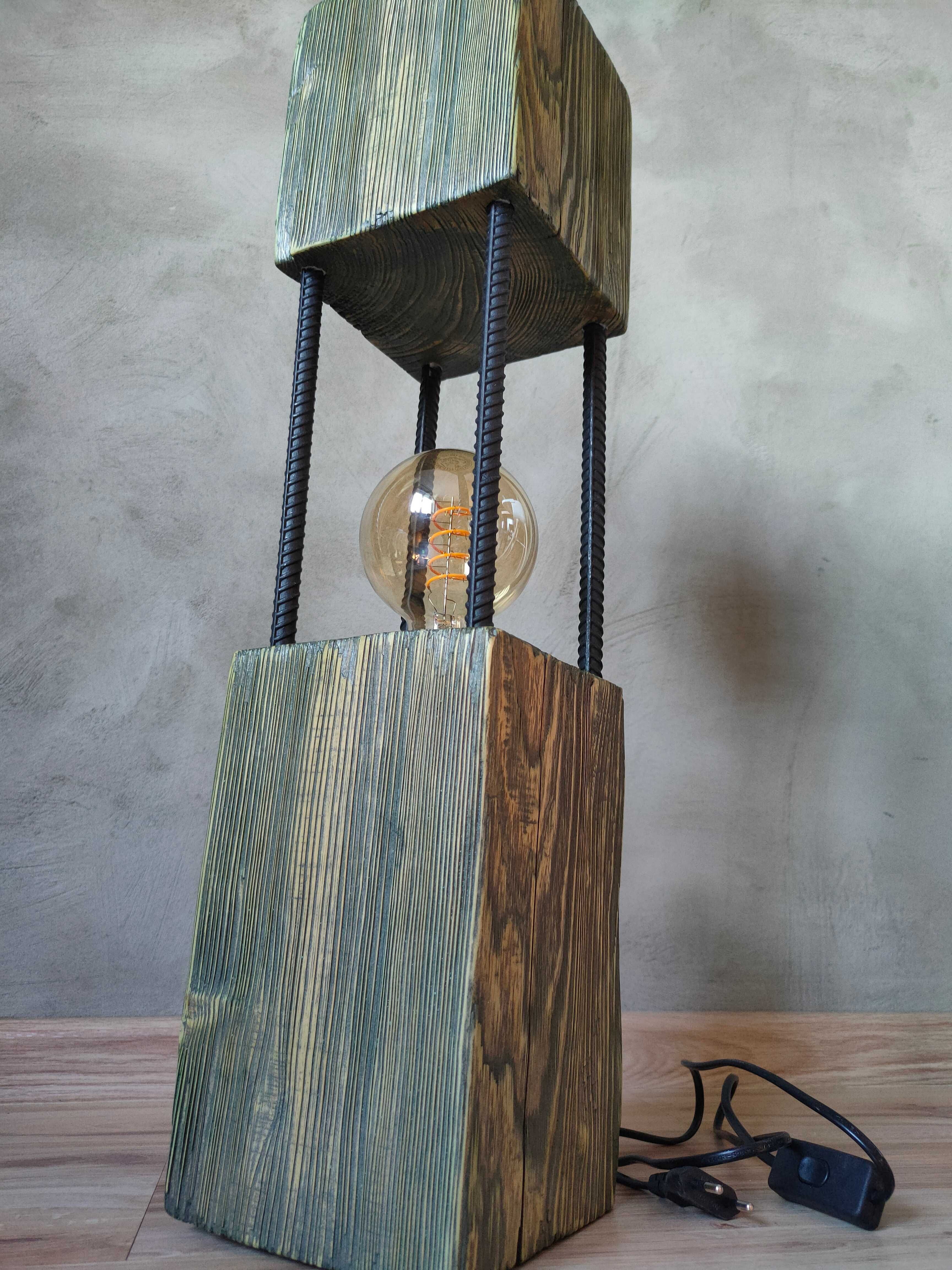 Lampa loft podłogowa LED drewno vintage szafka nocna