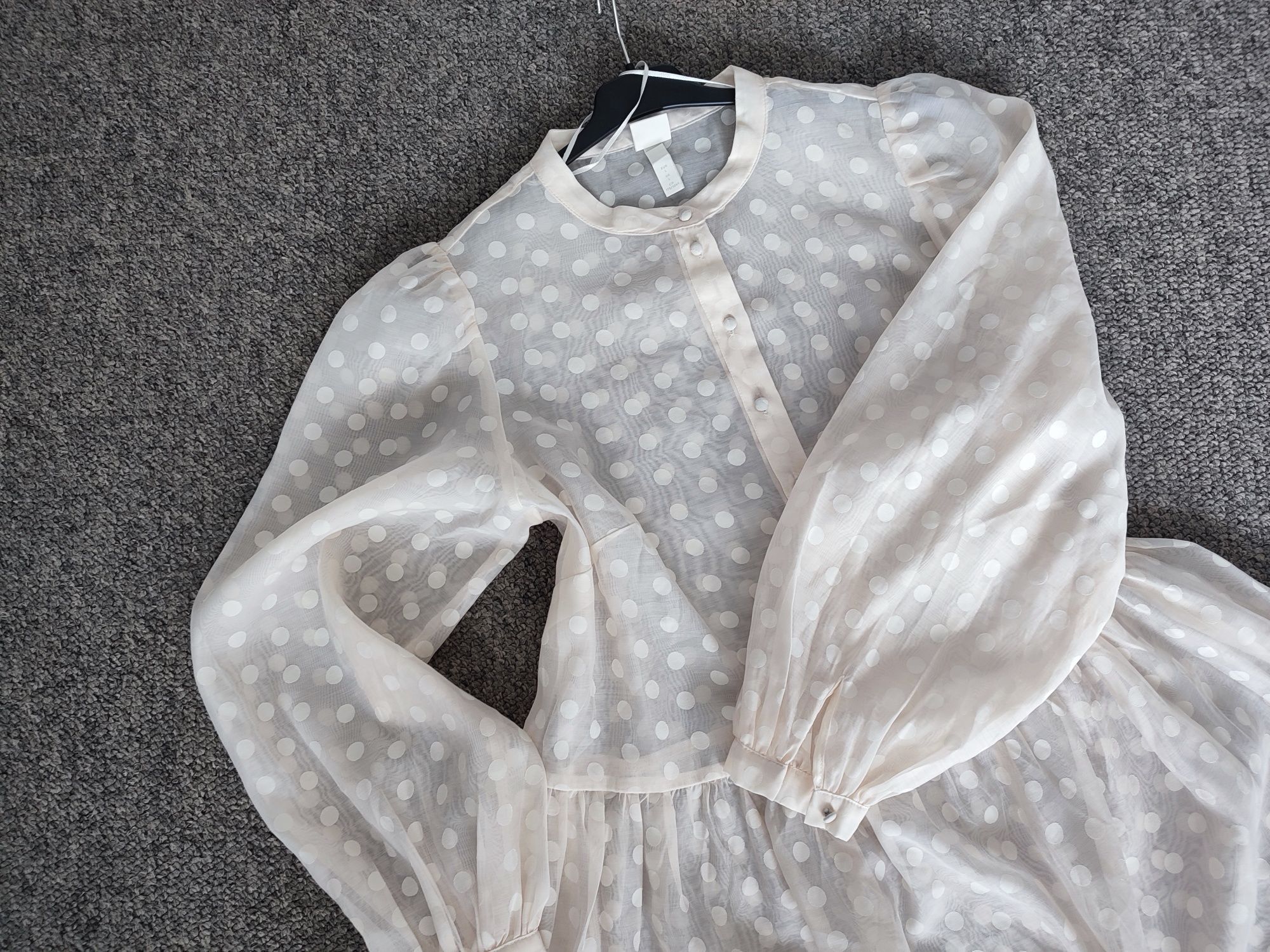 H&M sukienka mgiełka grochy bufki r. L oversize
