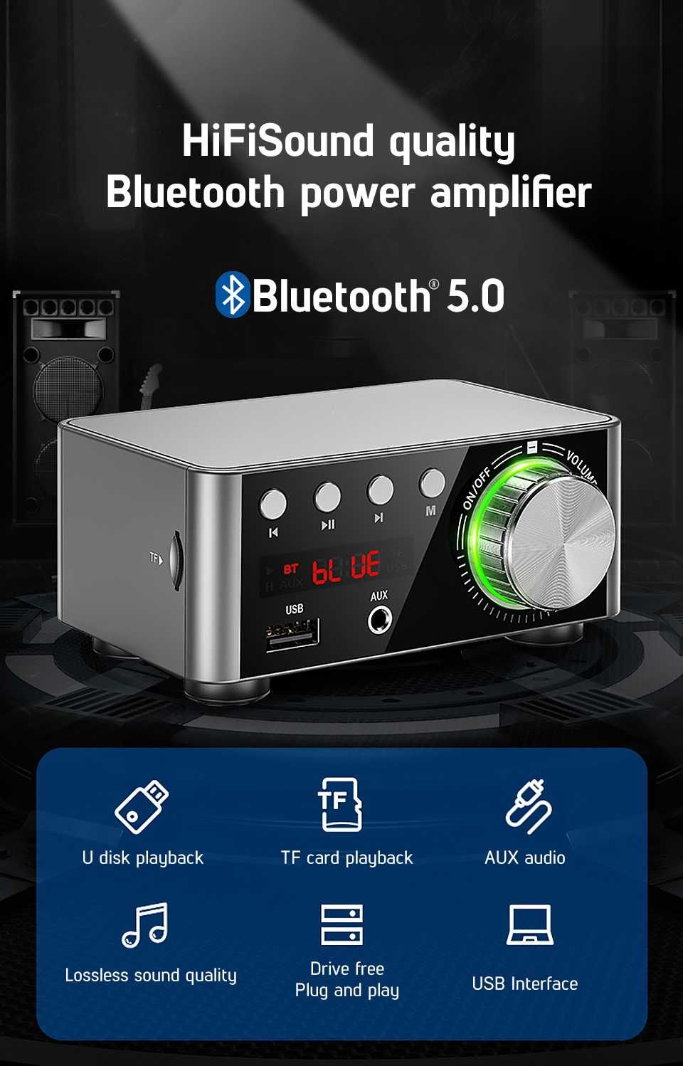 Цифровой усилитель мощности класса D Hi-Fi Bluetooth 5.0