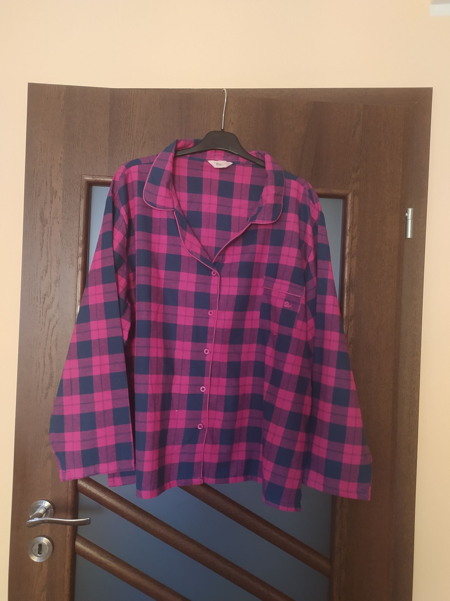 Piżama flanelowa koszula bawełniana bluza rozpinana w kratę 52 6XL