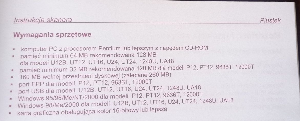 Skaner Plustek OpticPro UT16 + instrukcja obsługi