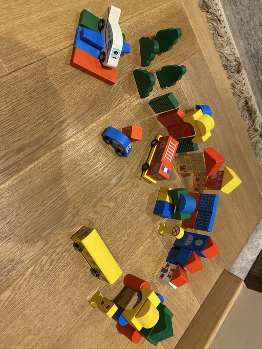 Klocki drewniane miasto lidl playtive samolot samochody bus domki