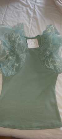 T-shirt/ cavas verde seco com tule