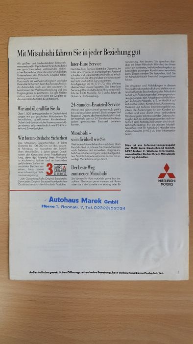 Broszura / Prospekt Mitsubishi Aktuell. Język niemiecki. 1991 r.