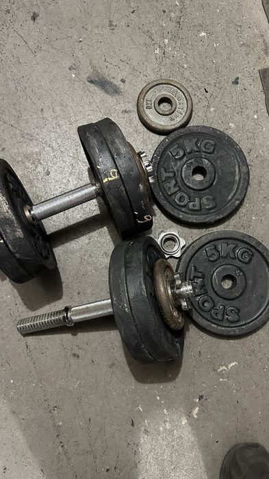 50kg Hantle 25kg x 2 obciążenie żeliwne gryf prosty siłownia ciężary