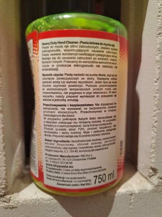 Żelowa pasta do mycia rąk 750ml
