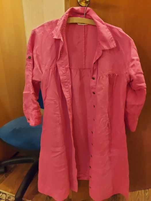 Платье розовое на пуговицах (100%лен)