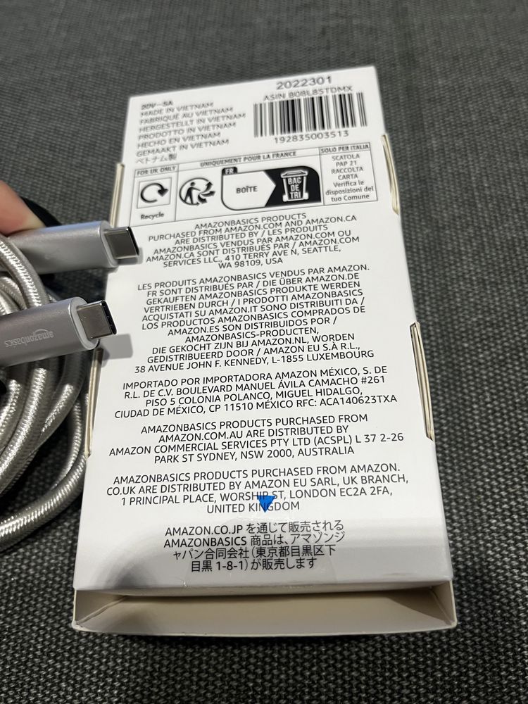 кабель  дріт Amazon Basics USB-C 3.1 Gen1 100 w Вт провод