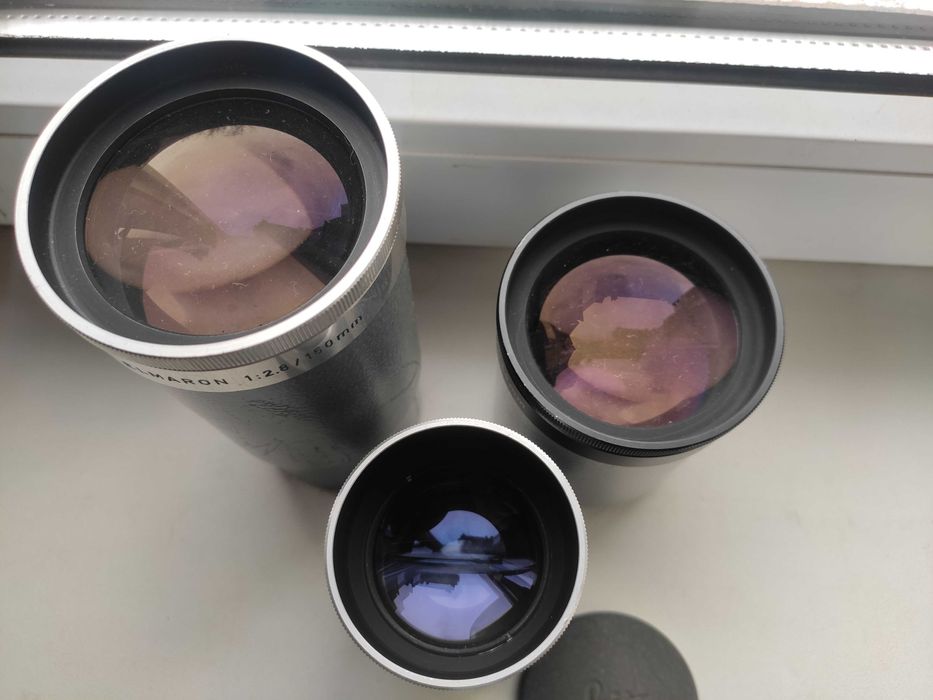 Объективы Leica Elmaron 2,8/150 mm,  Leica Hektor 2,5/100 mm.