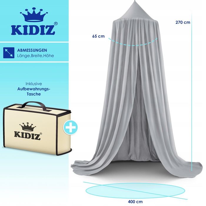 KIDIZ Baldachim do łóżka dla dzieci namiot tipi domek wiszący szary