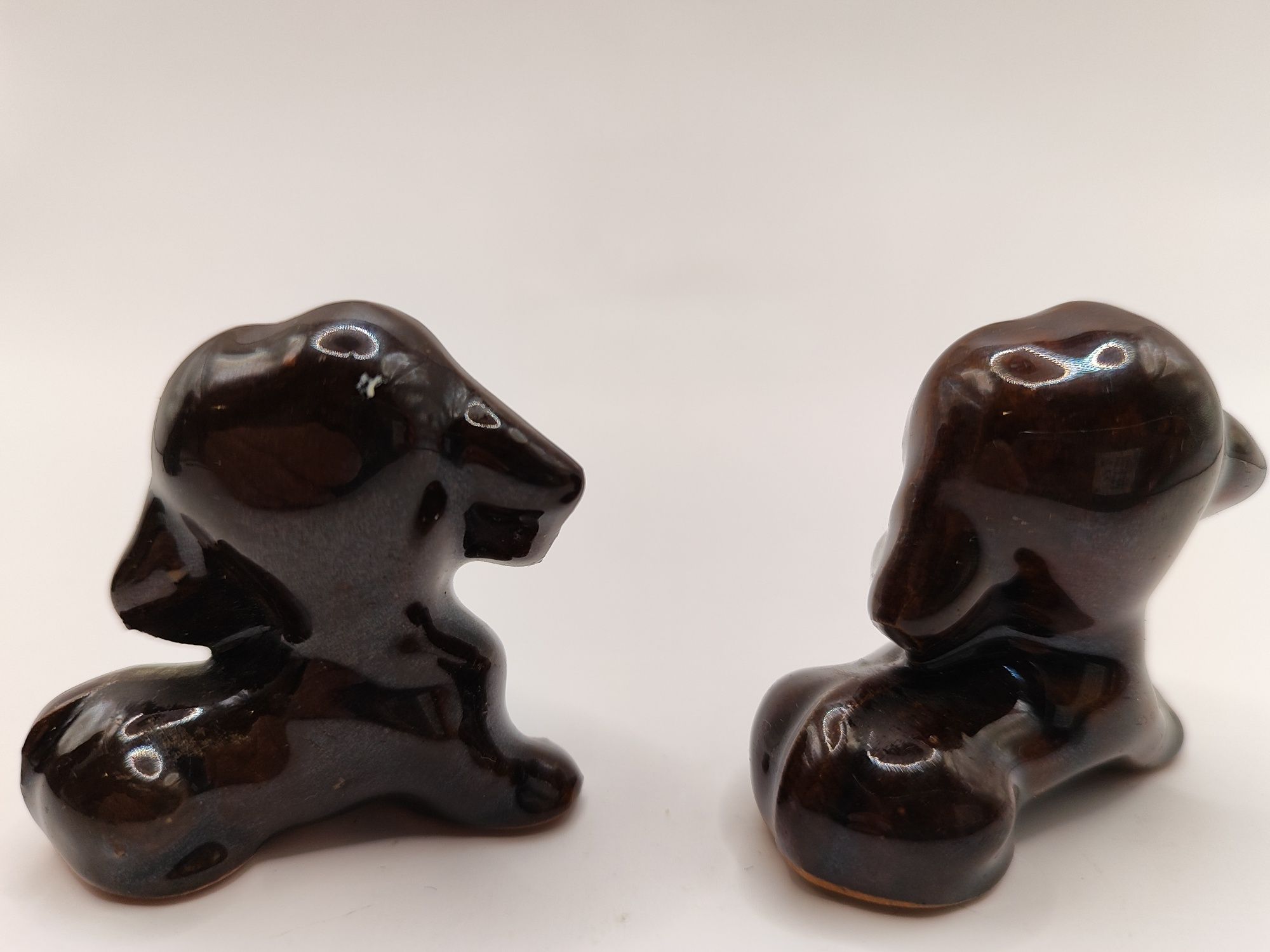 Ceramiczne figurki pies i szczenięta kolekcja brązowe pieski spaniel