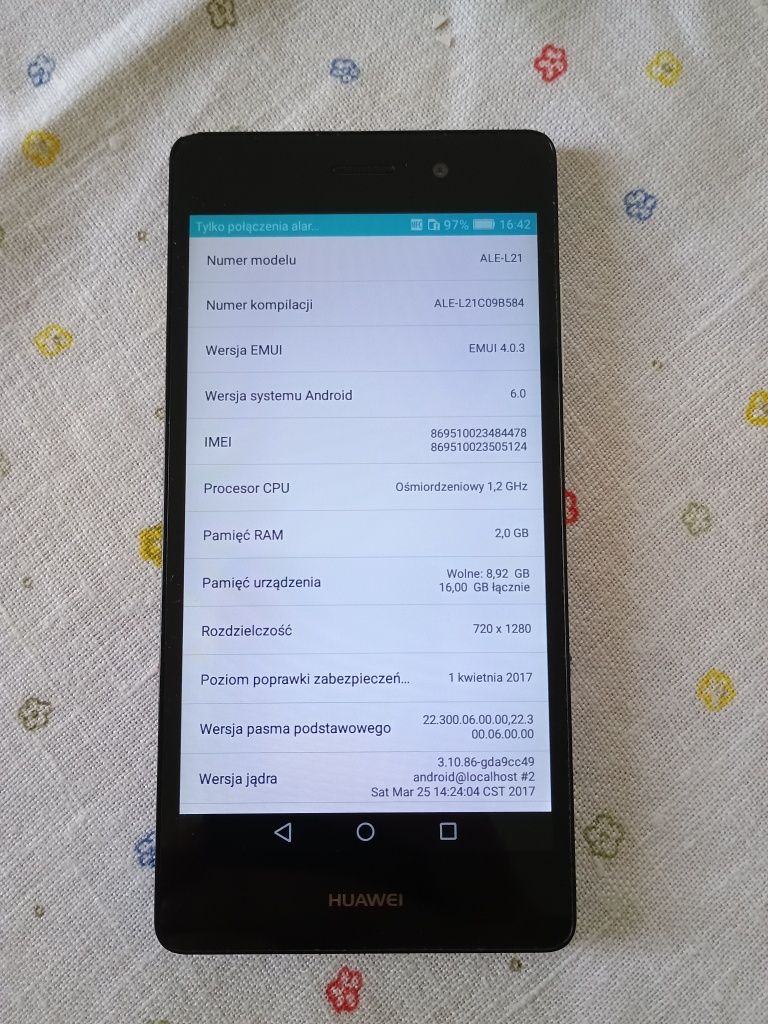 Smartfon Huawei P8 lite 2/16GB etui ładowarka SPRAWNY szkło hartowane
