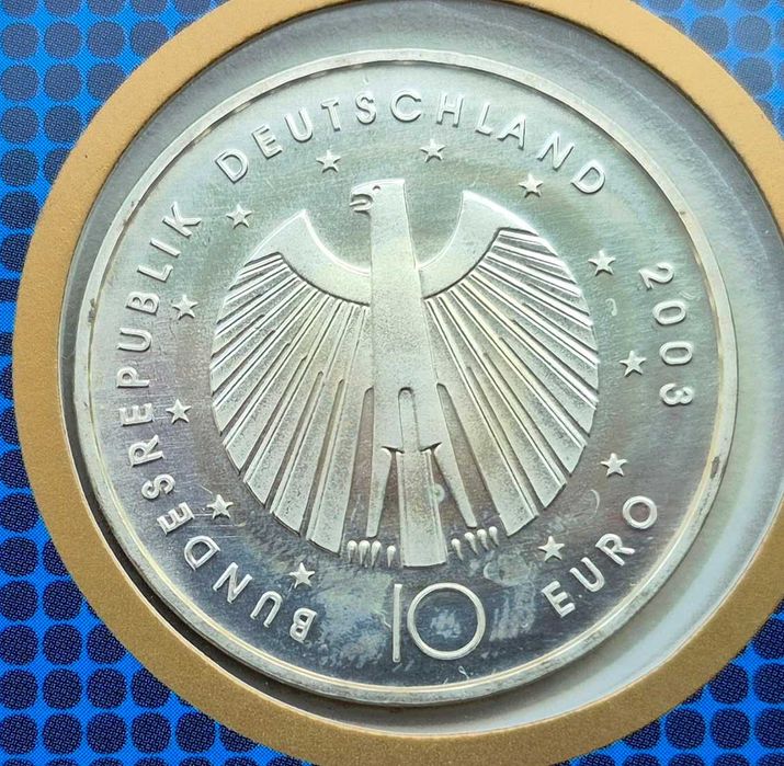 Німеччина 10 євро 2003 р. ФІФА футбол 2006 срібло блістер + блок марок