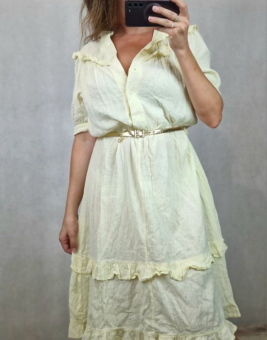 Sukienka muślinowa M/L. Cytrynowa , długa