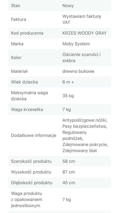 krzesełko do karmienia dziecka