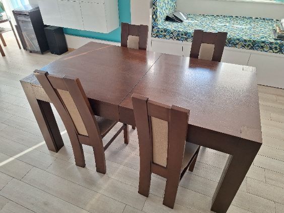 Komplet: Stół drewnian 12 osóby 160 cm x 90cm (320 x 90) + 4 krzesła