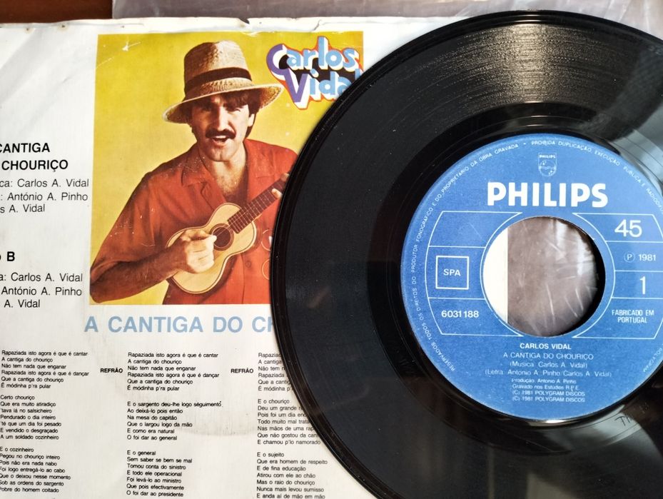 Disco de vinil single Carlos Vidal - A Cantiga do Chouriço'