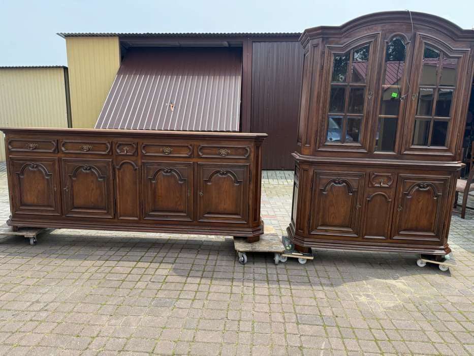 Zestaw mebli-komoda witryna stół krzesła w całości dębowe