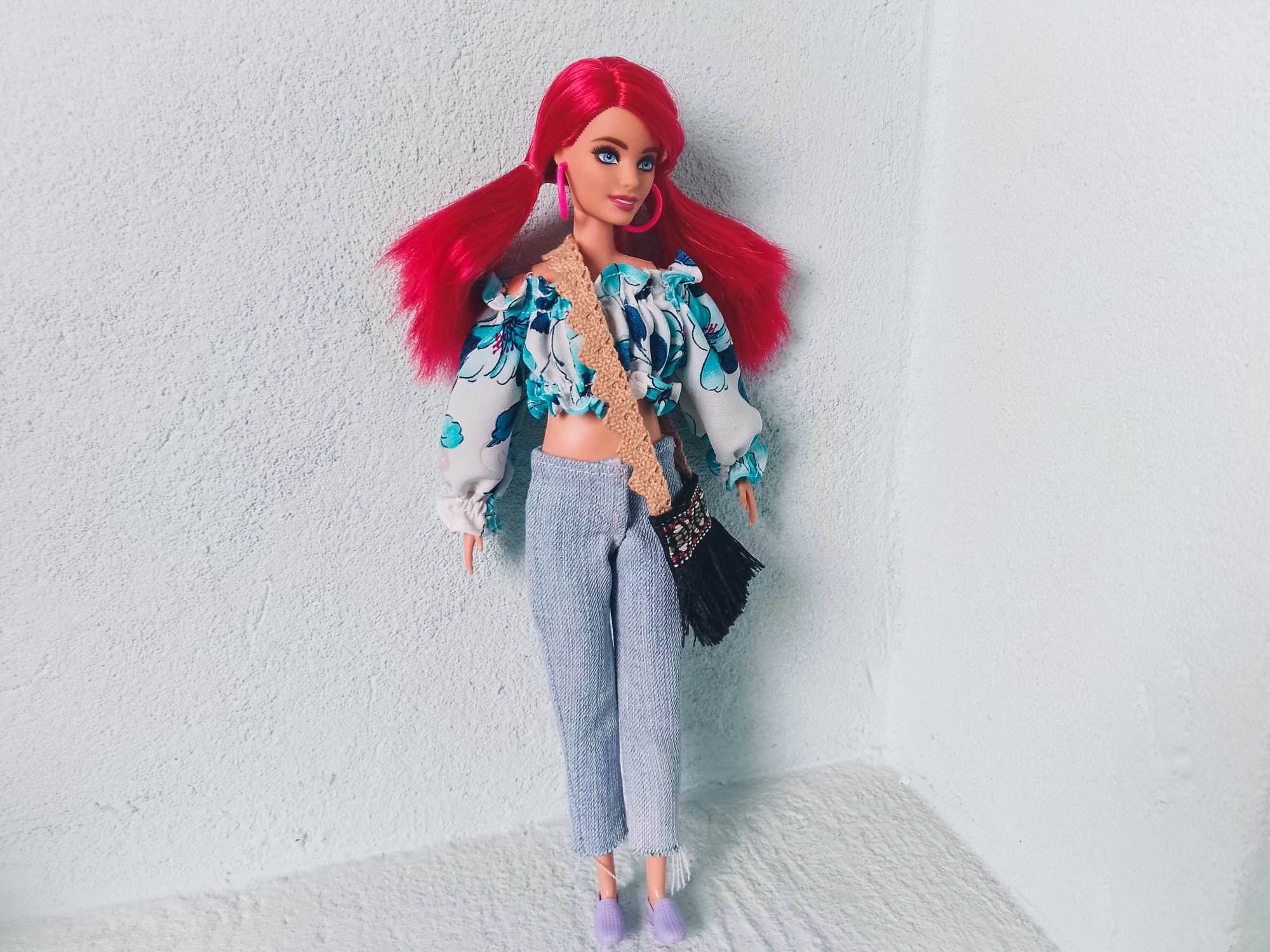 Ubranka dla lalki Barbie, spodnie jeansy, bluzka i torebka, akcesoria