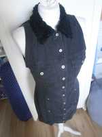 Czarna sukienka długa kamizelka szmizjerka futerko vintage S M