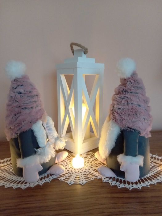 WYPRZEDAŻ Skrzat krasnal świąteczny para rękodzieło recykling