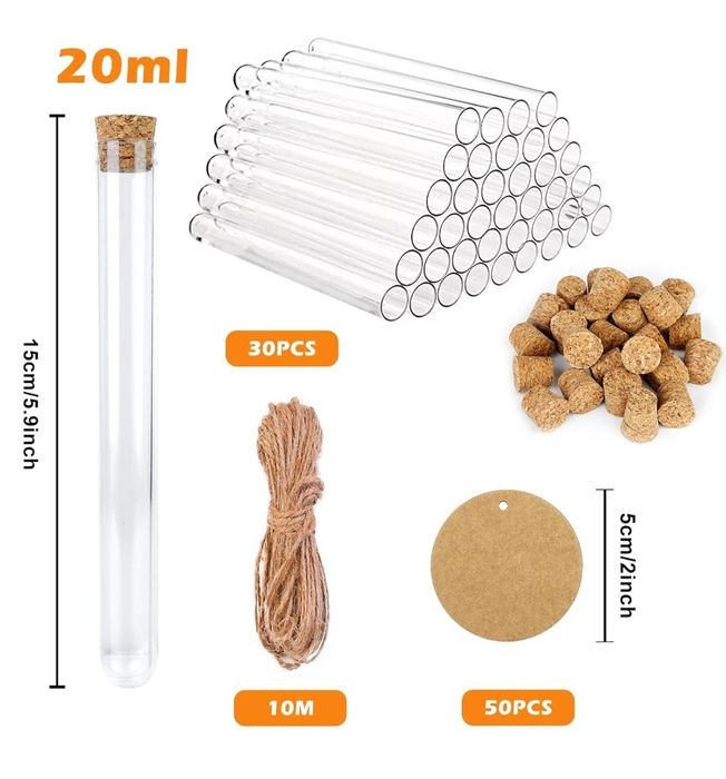 Szklane buteleczki Probówki z korkiem, 30 sztuk 20 ml
