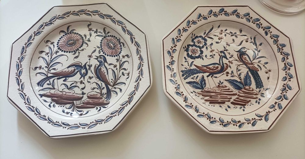 Par de Pratos oitavado em Faiança da Fábrica do Outeiro