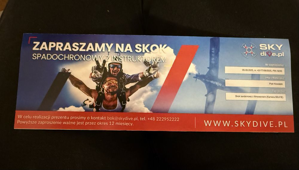 Sprzedam 2 vouchery na skok spadochronowy z instruktorem