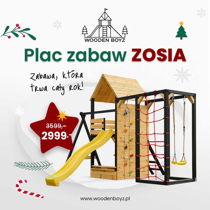 PROMOCJA - Plac zabaw - Zosia - Drewniany - Domek - Zjeżdżalnia