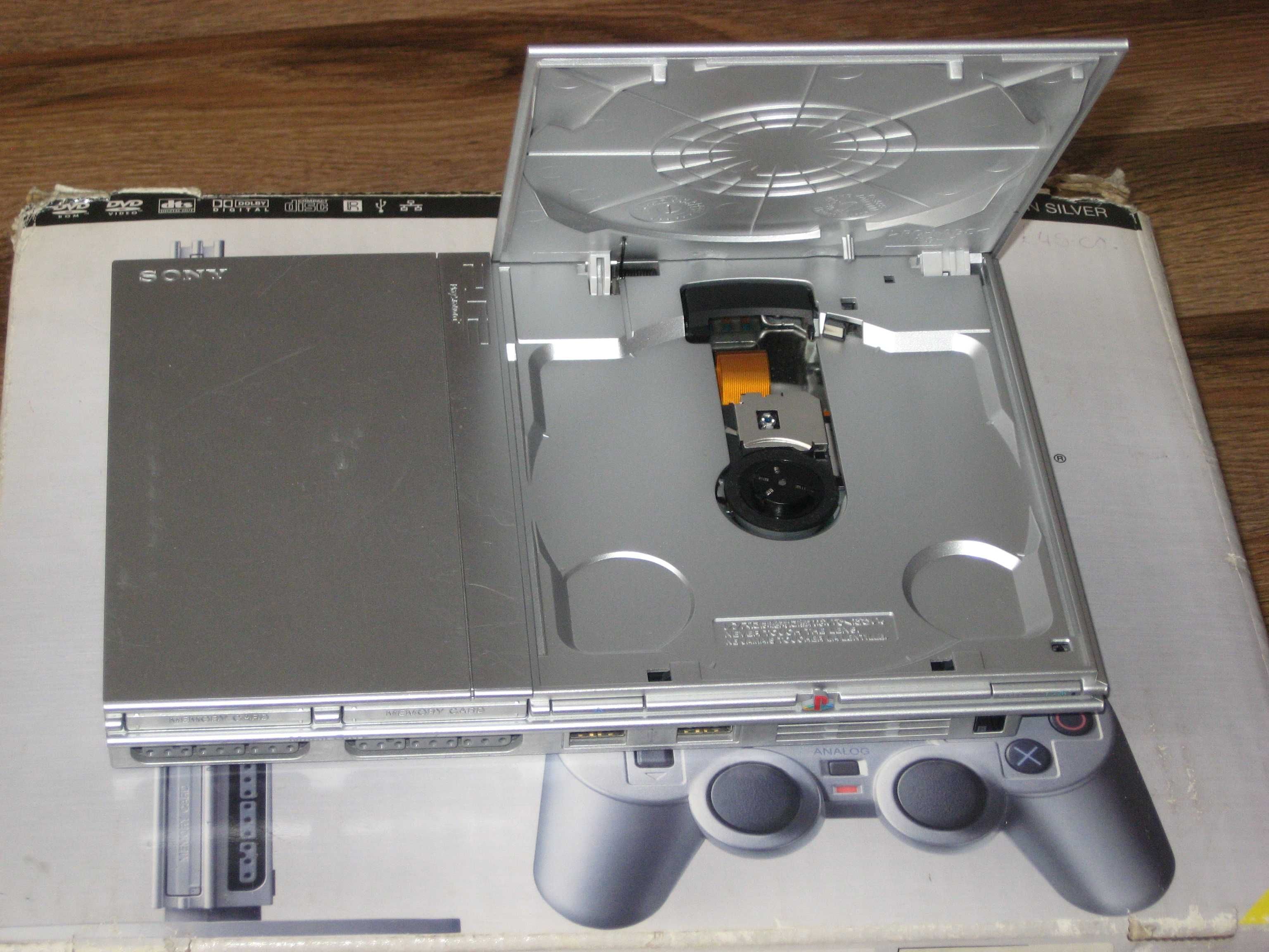 Zestaw SONY Play Station 2 Slim Satin Silver Pudełko PLOMBA!