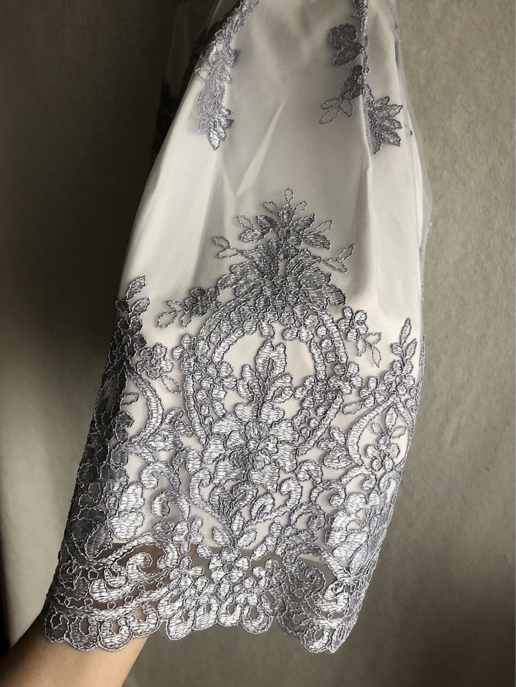 Sukienka koktajlowa biała koronka tiul XS 34