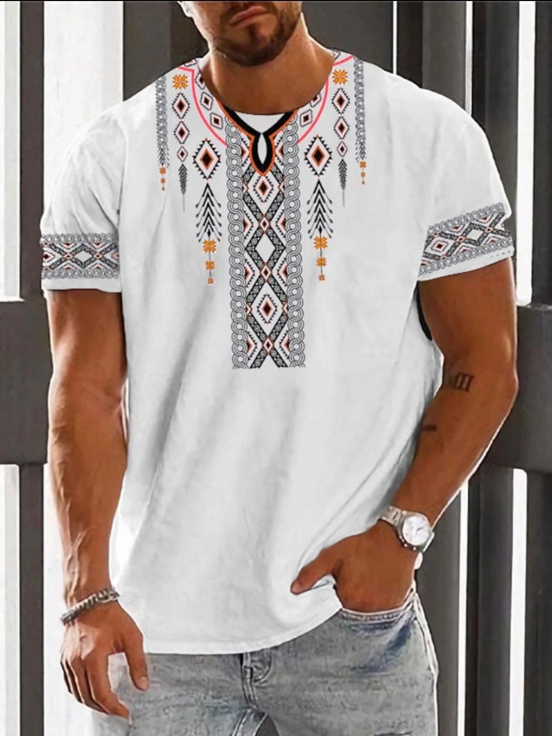 Вінтажна етнічна футболка з 3D-принтом Одяг з круглим вирізом д