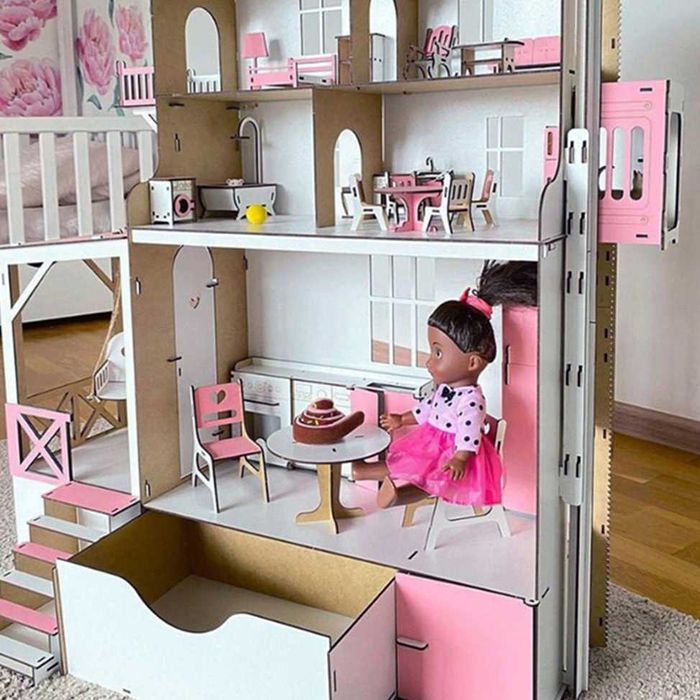 Будинок для Барбі  та лол з ліфтом, меблями та відсіками для іграшок