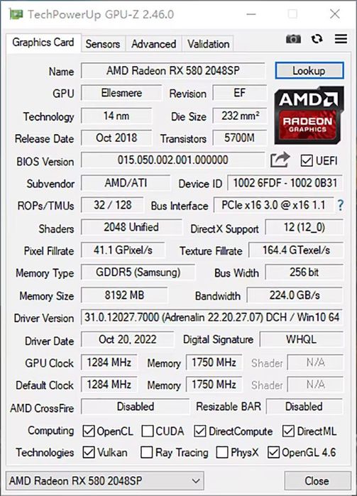 MLLSE AMD RX 580 8GB 2048SP