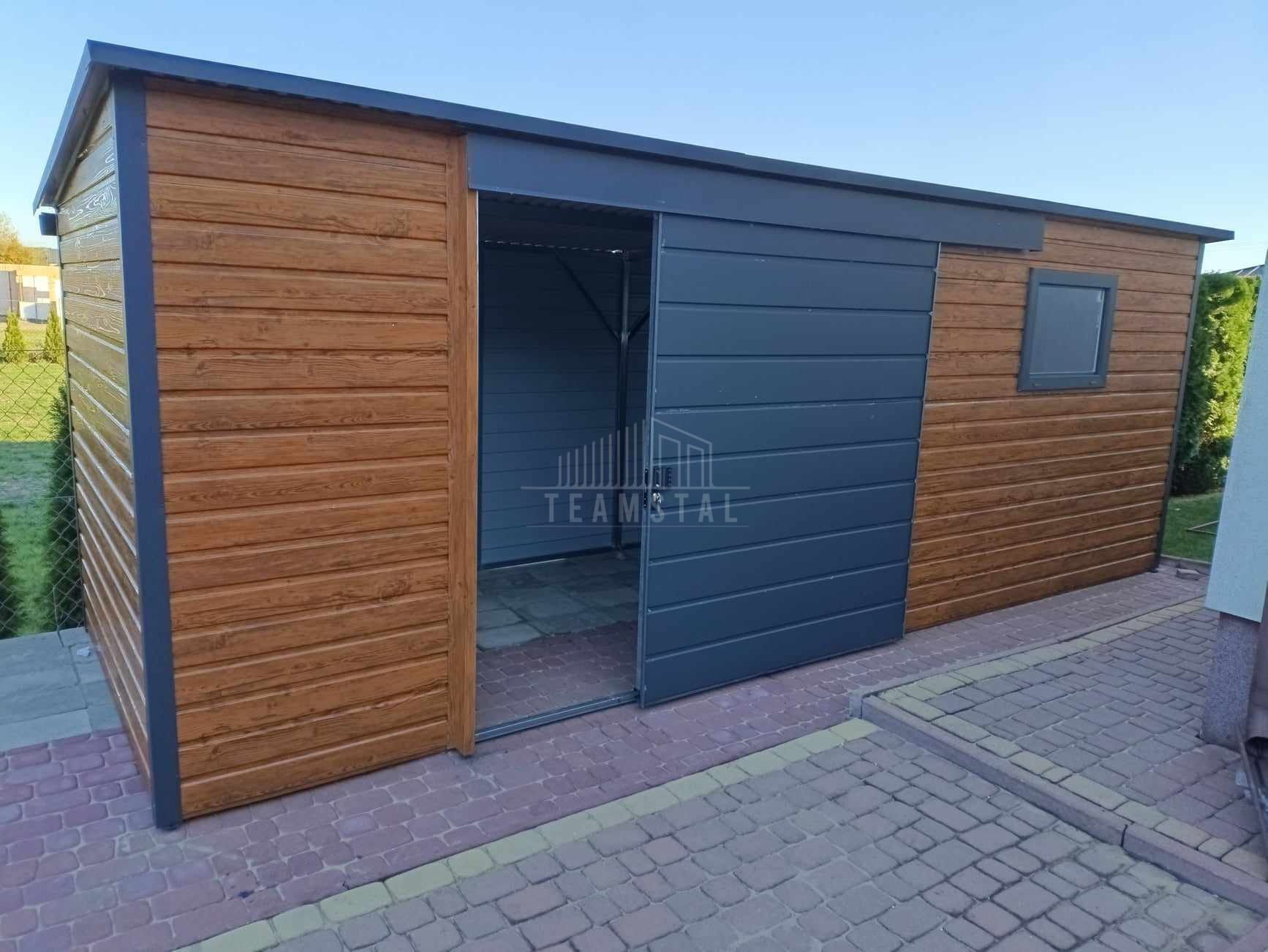 Schowek domek ogrodowy 5x2,5m Drzwi przesuwne drewnopodobny dach TS850