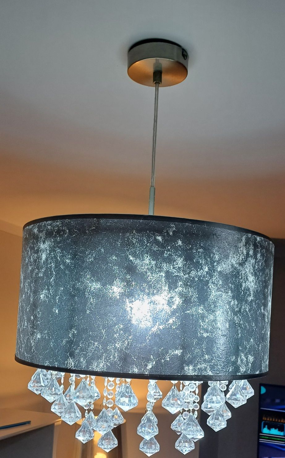 Lampa wisząca Glamour srebrna kryształki
